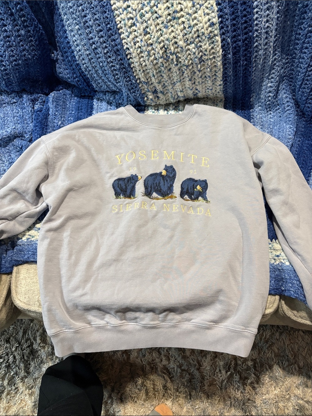 Brandy Melville Light Gray Yosemite Bear Embroidered Crewneck
